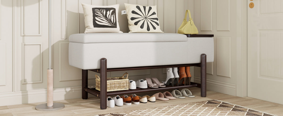 TREXM Farmhouse Upholstered Storage Bench with Hidden Compartment - Espresso