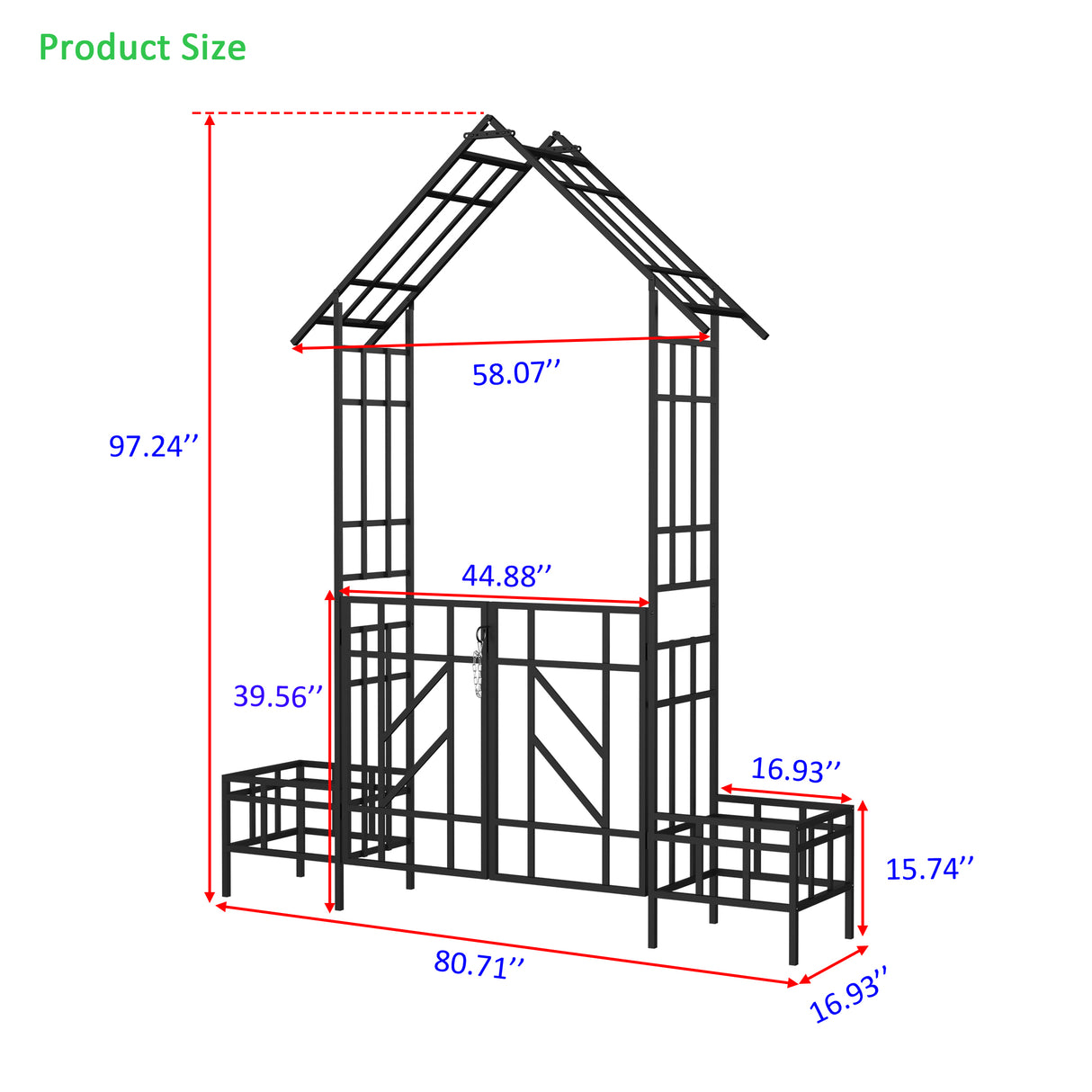 Metal Garden Arch with Gate and Planter for Climbing Plants