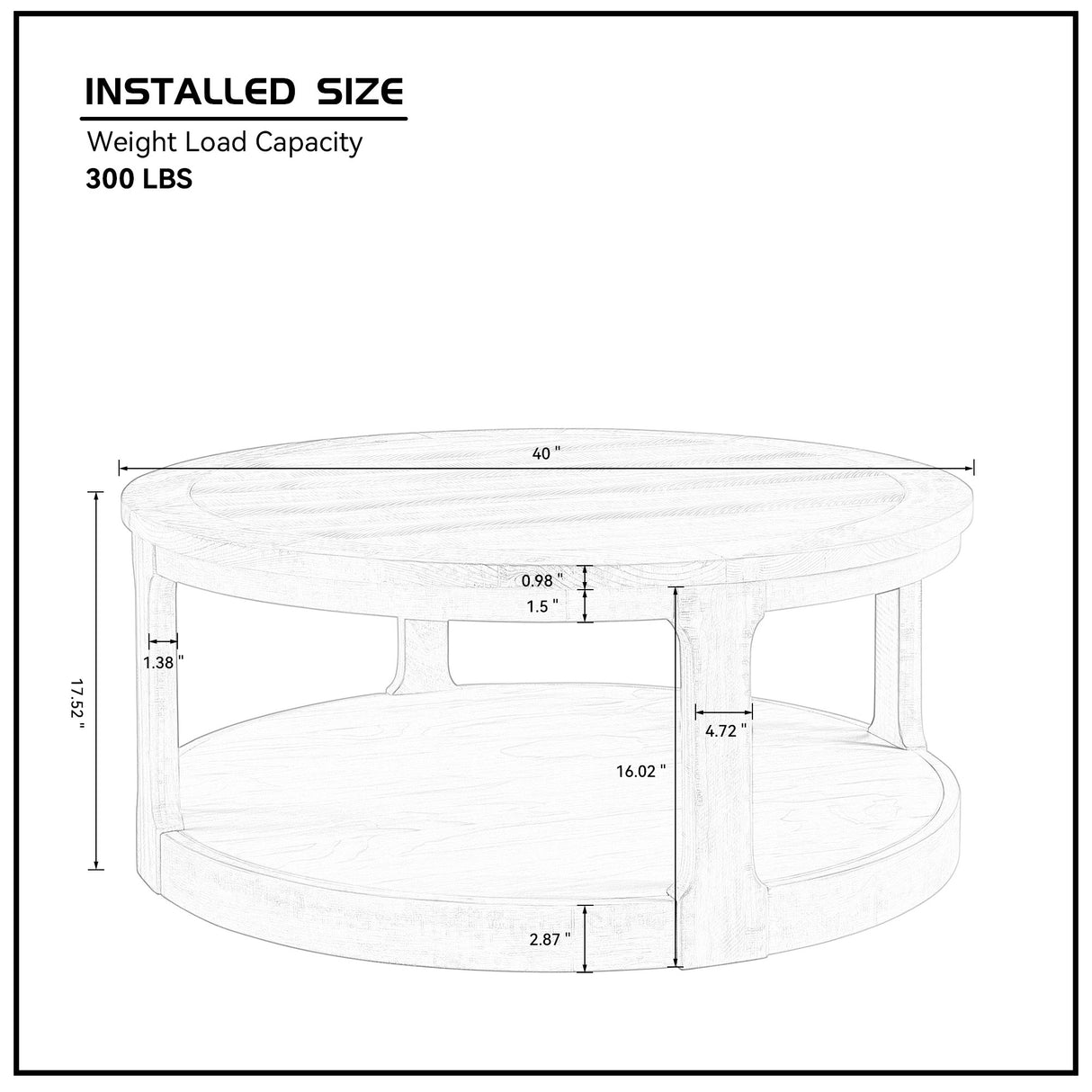 40inch Large Curved 2 Tier Traditional Round Circle Wooden Center Coffee Table