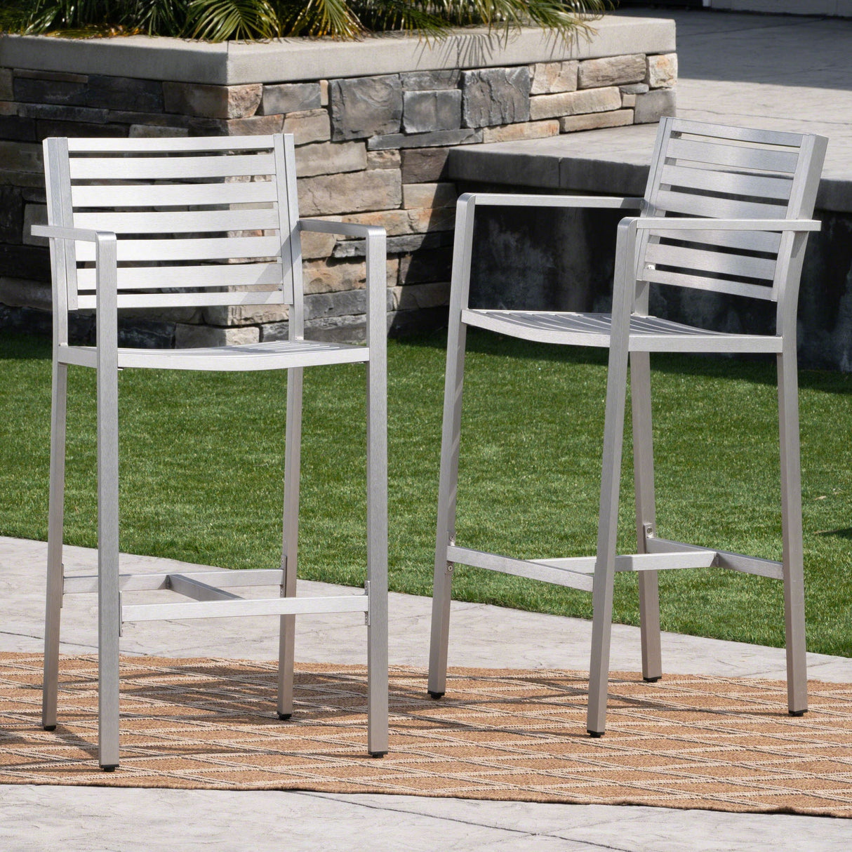 Outdoor Aluminum Rust Proof Barstools (Set of 2) - Silver - Best Buy Furniture