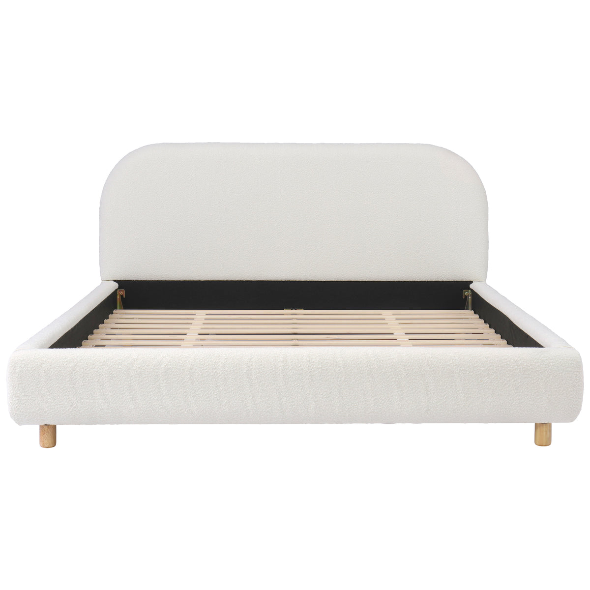 Queen Size Upholstered Bed With Boucle Fabric