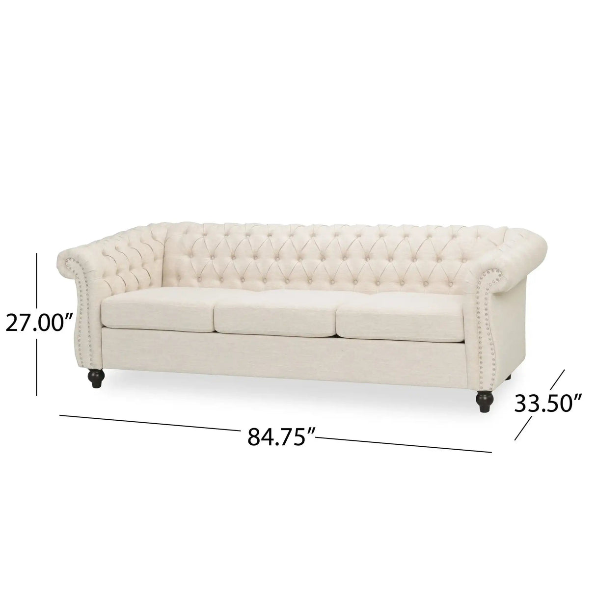 Chesterfield Style 3 Seater Sofa With Deep Button Tufting - Best Buy Furniture