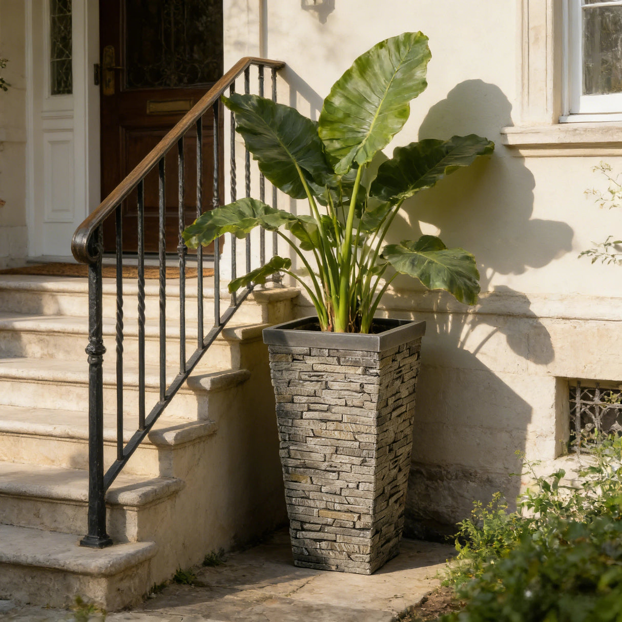 Tall Stone-Effect Square Planter