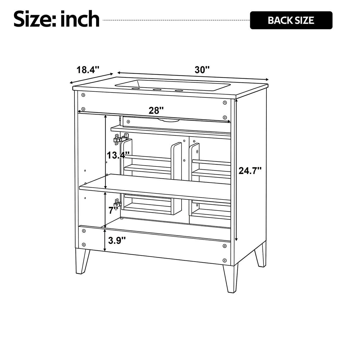 30" Bathroom Vanity with Ceramic Sink Top, Solid Wood Legs