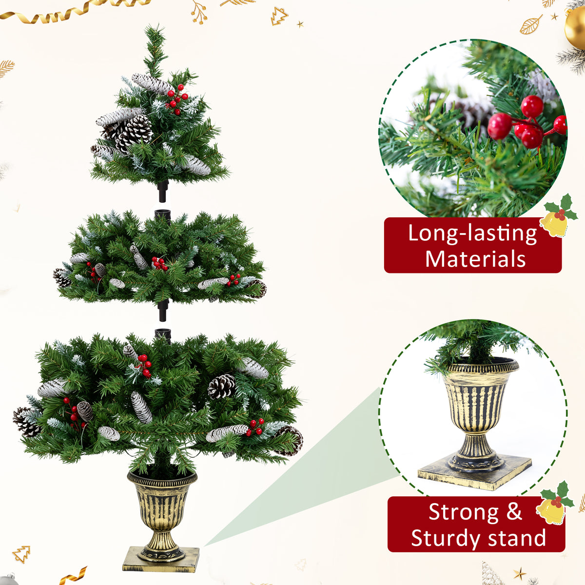 6-Piece Christmas Tree Set – 4 Trees with Sturdy Bases, 1 Pre-Lit Wreath, 1 Garland, Warm