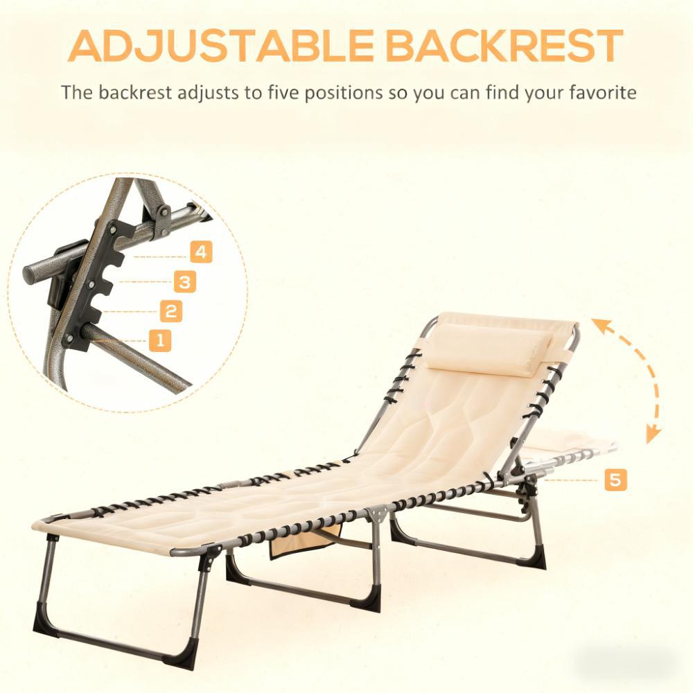 Outdoor Reclining Camping Tanning Chair with Headrest