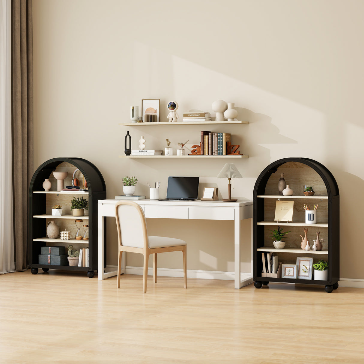 Arched 4-Tier Storage Cabinet with Carved Edges