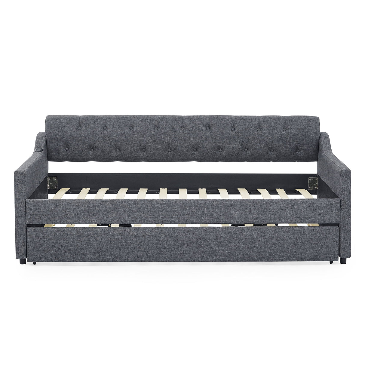 Size Upholstered Daybed With Trundle And USB Charging Armrest
