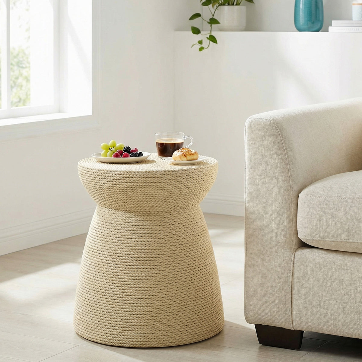 Simulated Rattan MGO Side Table – Versatile Indoor & Outdoor Accent