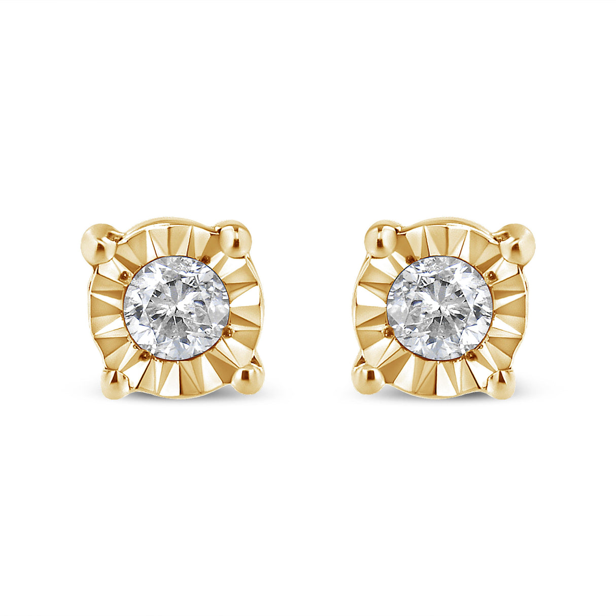 10K Yellow Gold Plated .925 Sterling Silver 1/10 Cttw Round Brilliant-Cut Diamond Miracle-Set Stud Earrings (J-K Color, I3 Clarity)