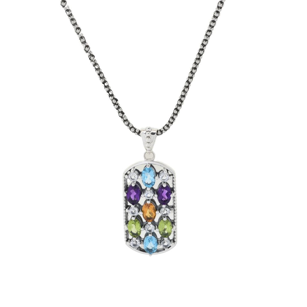 Artisan Silver by Samuel B. 4.29ctw Multi Gem Dog Tag Pendant w/ Chain