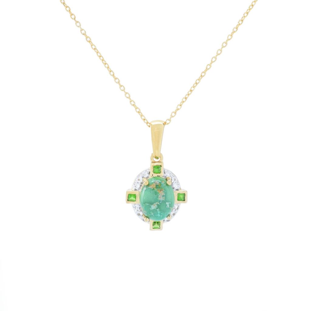 Gem Treasures 10x8mm Sonoran Turquoise & Gemstone Pendant w/ Chain
