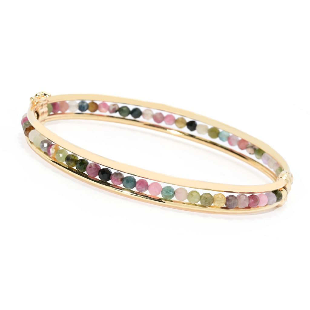 Toscana Italiana 18K Gold Plated Choice of Gem Bead Bangle Bracelet