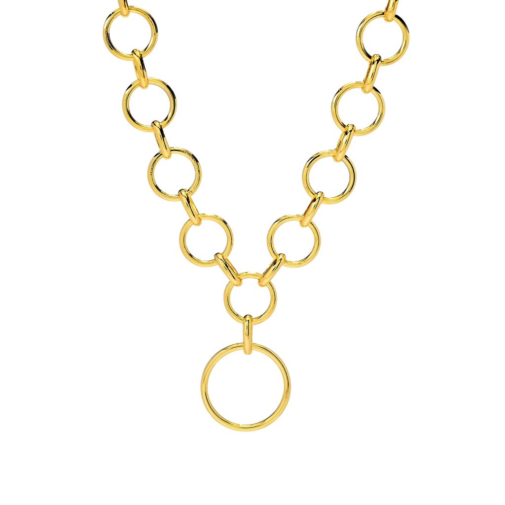 Toscana Italiana 18K Gold Plated Rolo Link Statement Necklace w/ Charm Holder