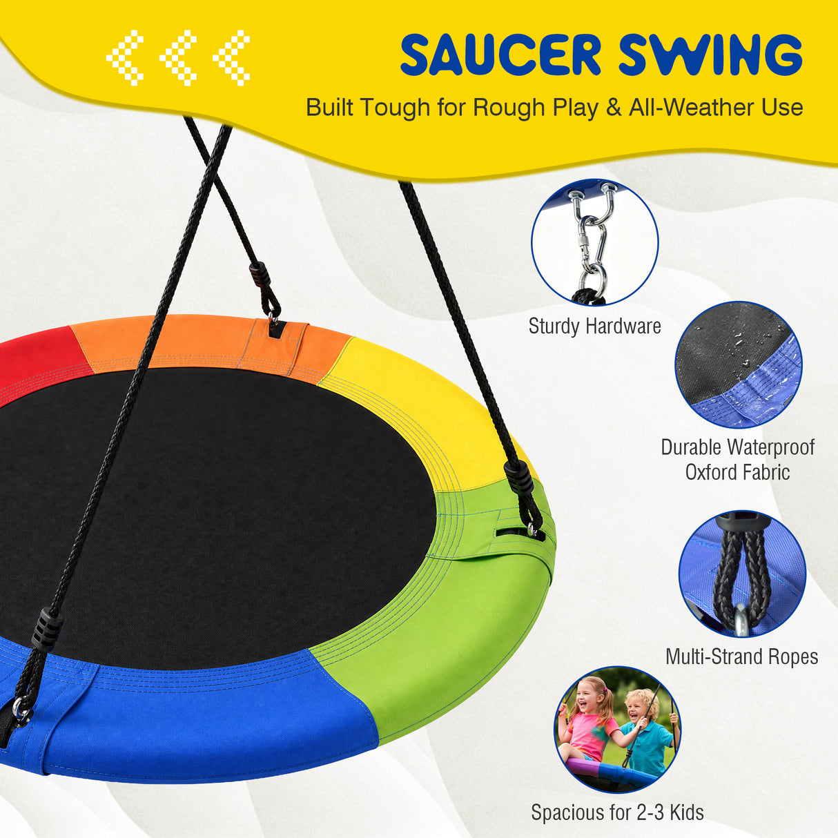 5-in-1 Kids Swing Set with Saucer Swing, Belt Swing, Basketball Hoop & Soccer Goal