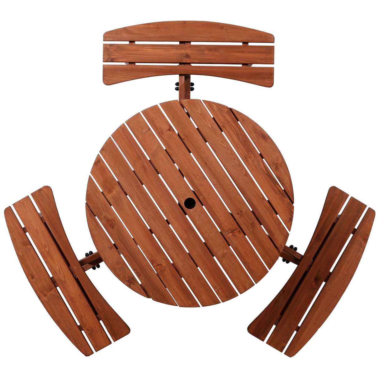Wooden Kids Picnic Table with 3 Built-in Benches and Umbrella Hole