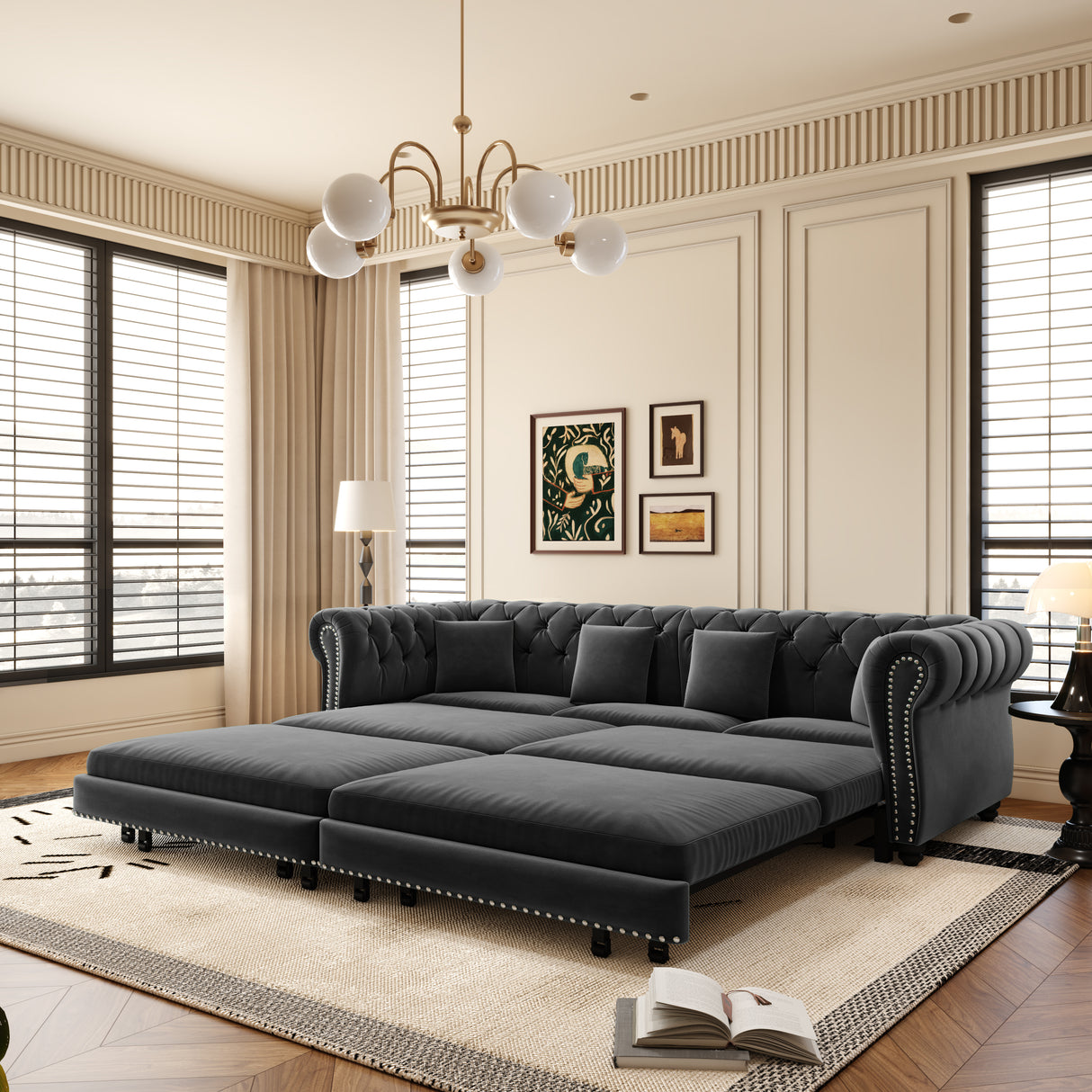 Chesterfield Sofa Bed – 3-in-1 Convertible Velvet Sofa