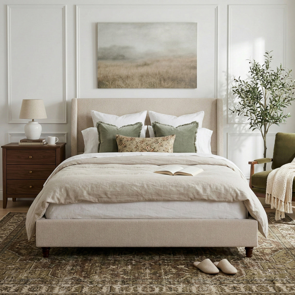 52.7" Tall Wingback Upholstered Queen Size Platform Bed Frame