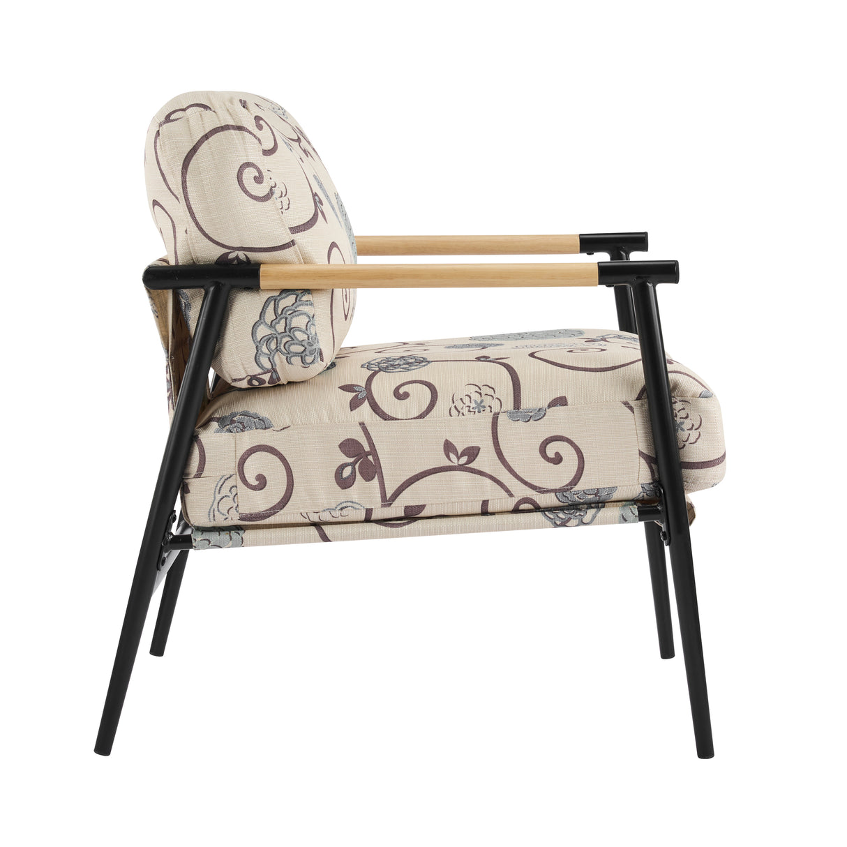 27.56" Modern Accent Chair with Plush Cushions and Wooden Armrests