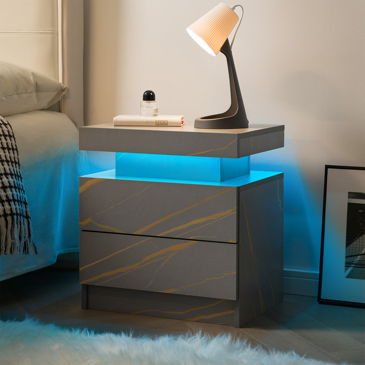 Modern LED Bedside Table with Two Drawers