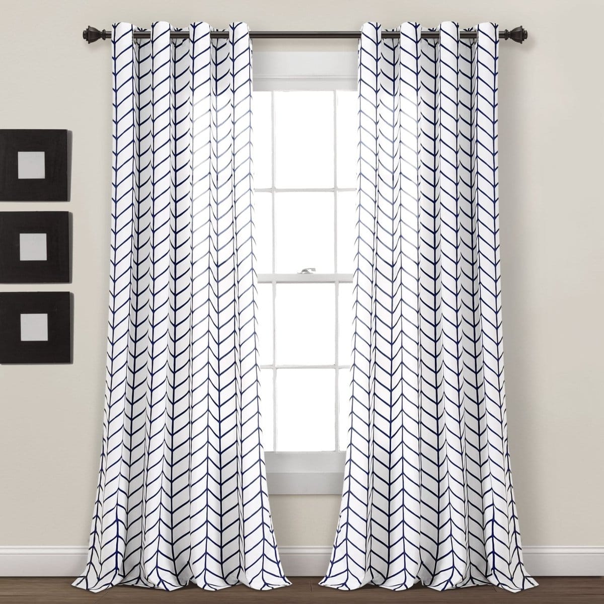 LushDecor Calia Chevron Geo Window Curtain Panels Set in Navy