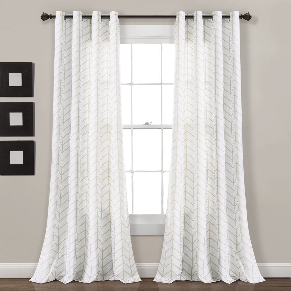 LushDecor Calia Chevron Geo Window Curtain Panels Set in Neutral