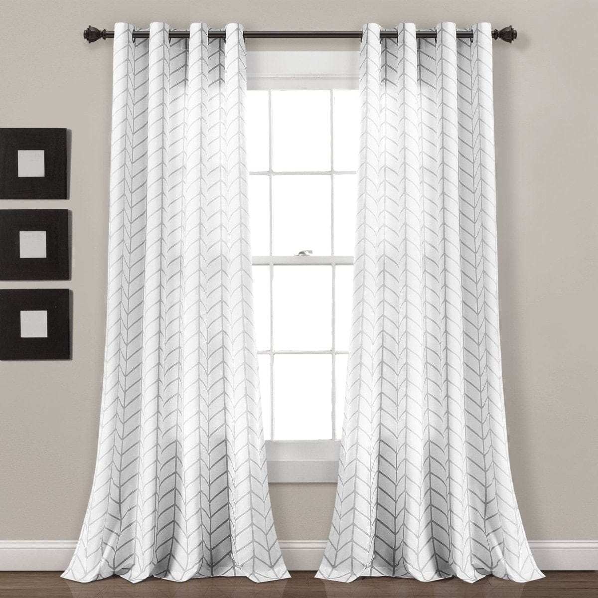 LushDecor Calia Chevron Geo Window Curtain Panels Set in Gray