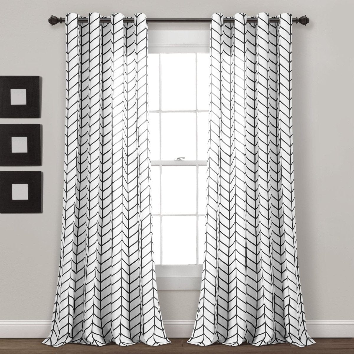 LushDecor Calia Chevron Geo Window Curtain Panels Set in Black