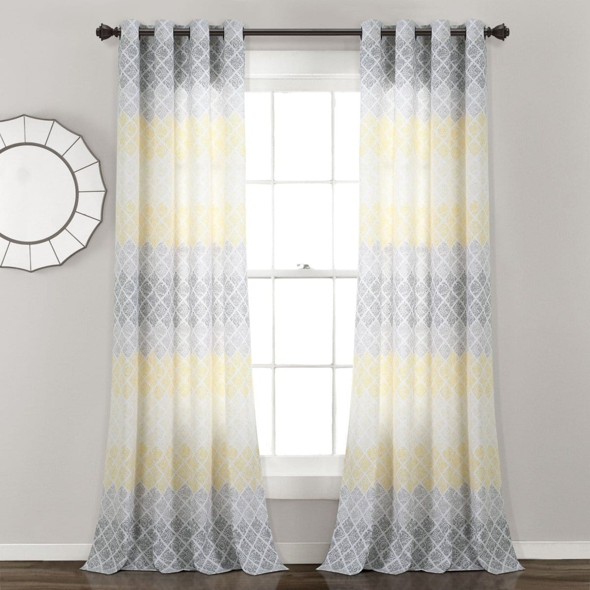 LushDecor Medallion Ombre Window Curtain Panel Set in Yellow_Gray