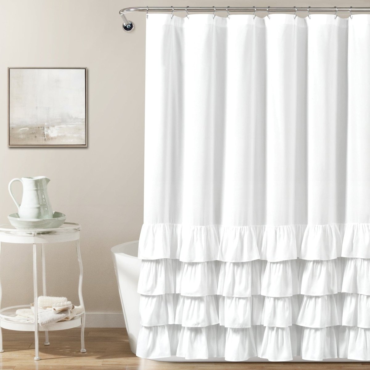 LushDecor Allison Ruffle Shower Curtain in White