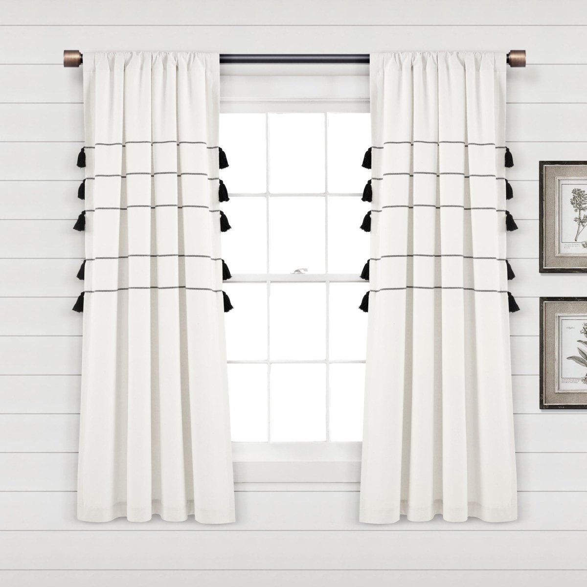Farmhouse Boho Stripe Woven Tassel Recycled Cotton Window Curtain Panel Set