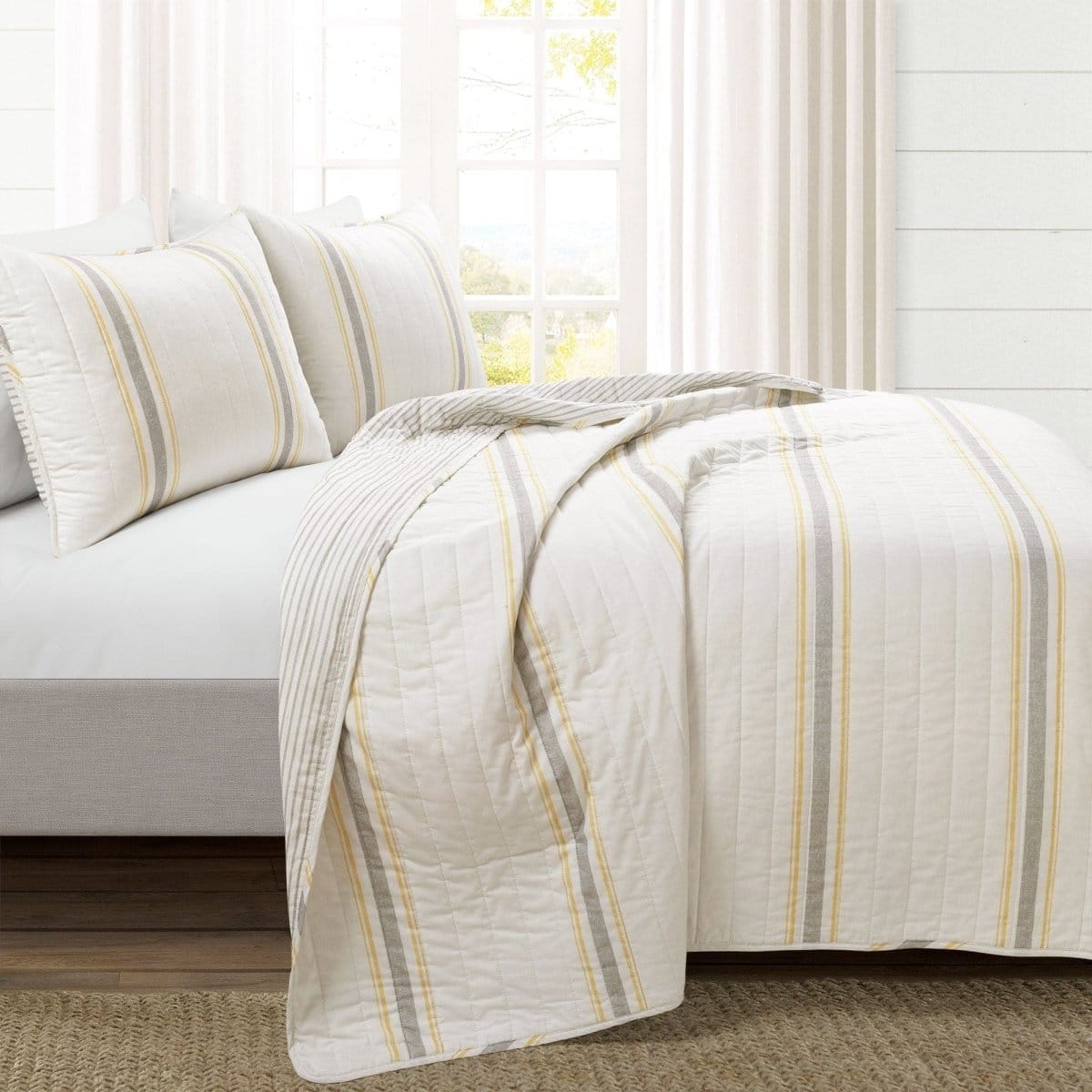 LushDecor Farmhouse Stripe Reversible Cotton Quilt Set - view 34