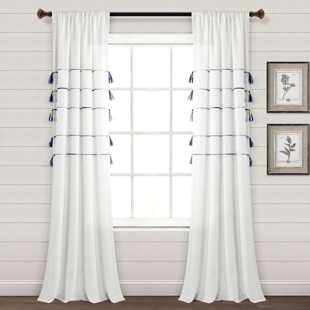 Farmhouse Boho Stripe Woven Tassel Recycled Cotton Window Curtain Panel Set