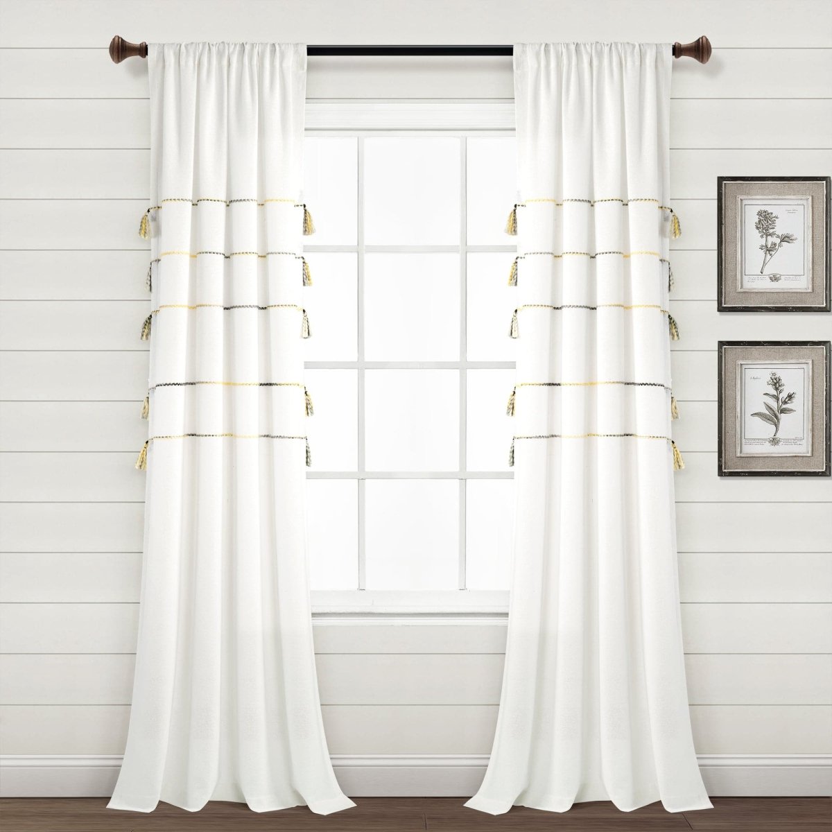 Farmhouse Boho Stripe Woven Tassel Recycled Cotton Window Curtain Panel Set