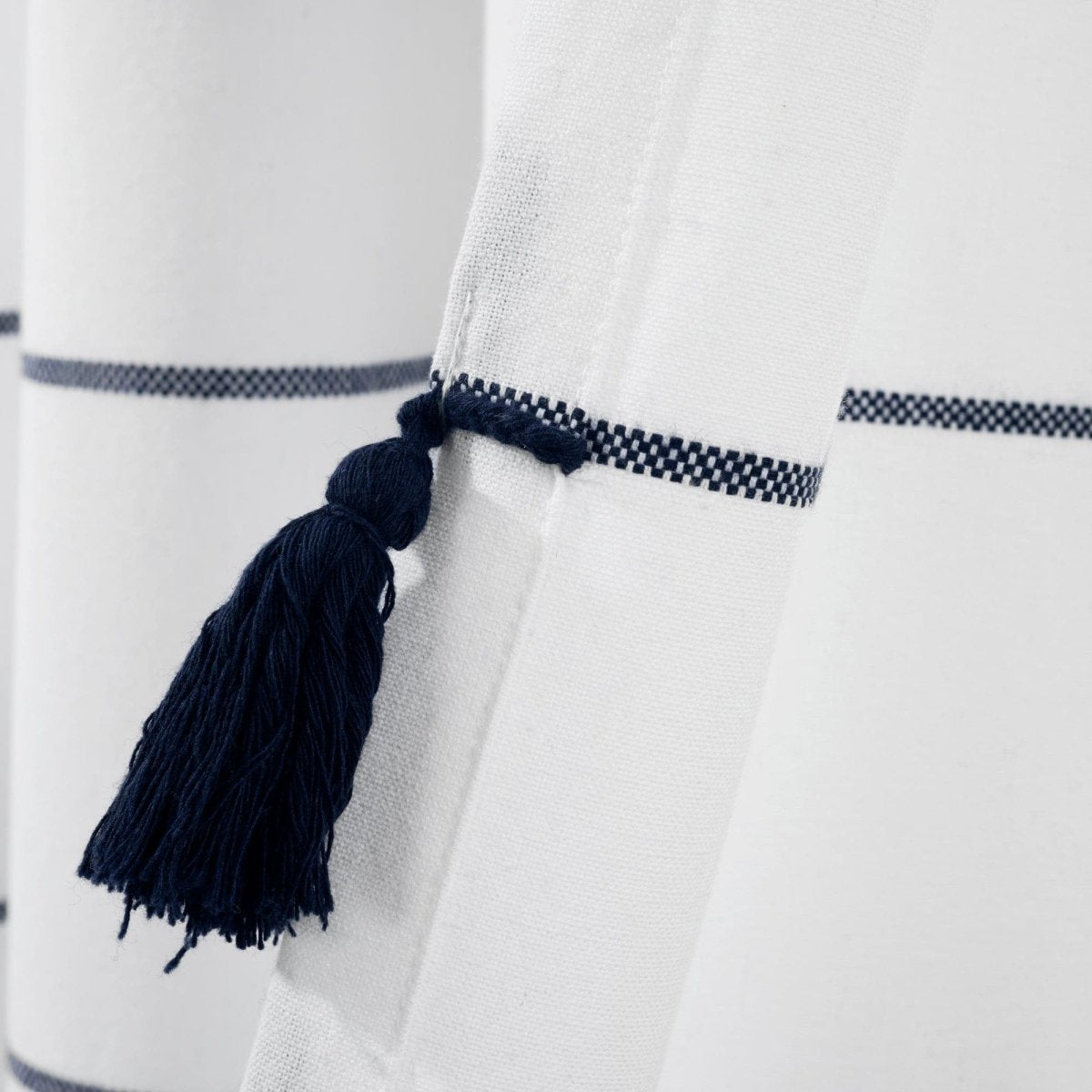 Farmhouse Boho Stripe Woven Tassel Recycled Cotton Window Curtain Panel Set