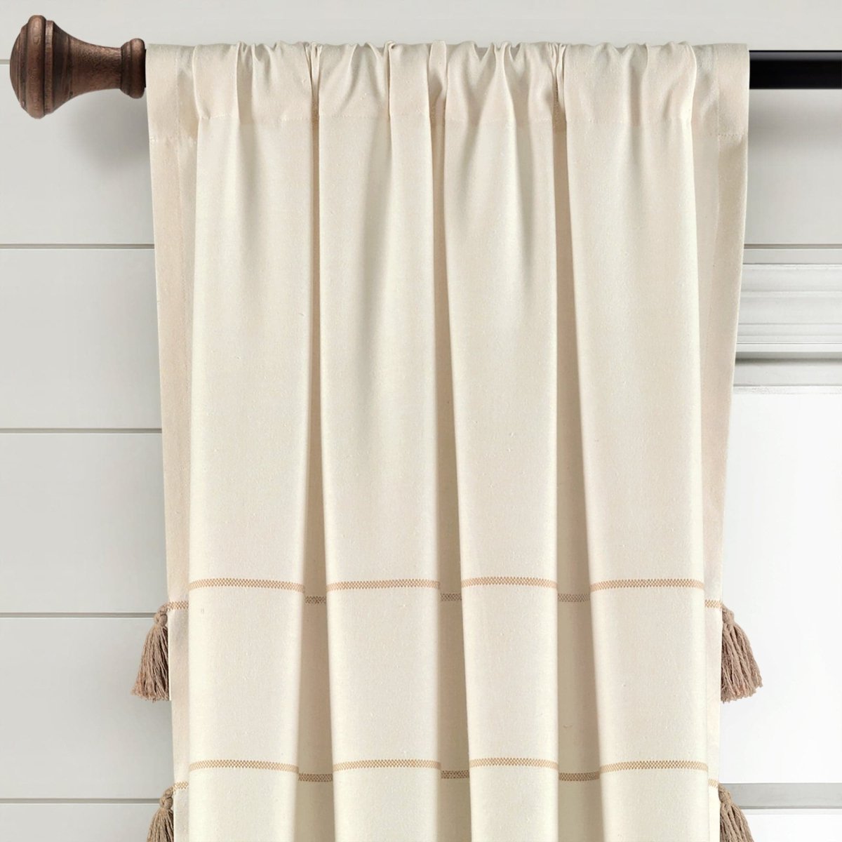 Farmhouse Boho Stripe Woven Tassel Recycled Cotton Window Curtain Panel Set