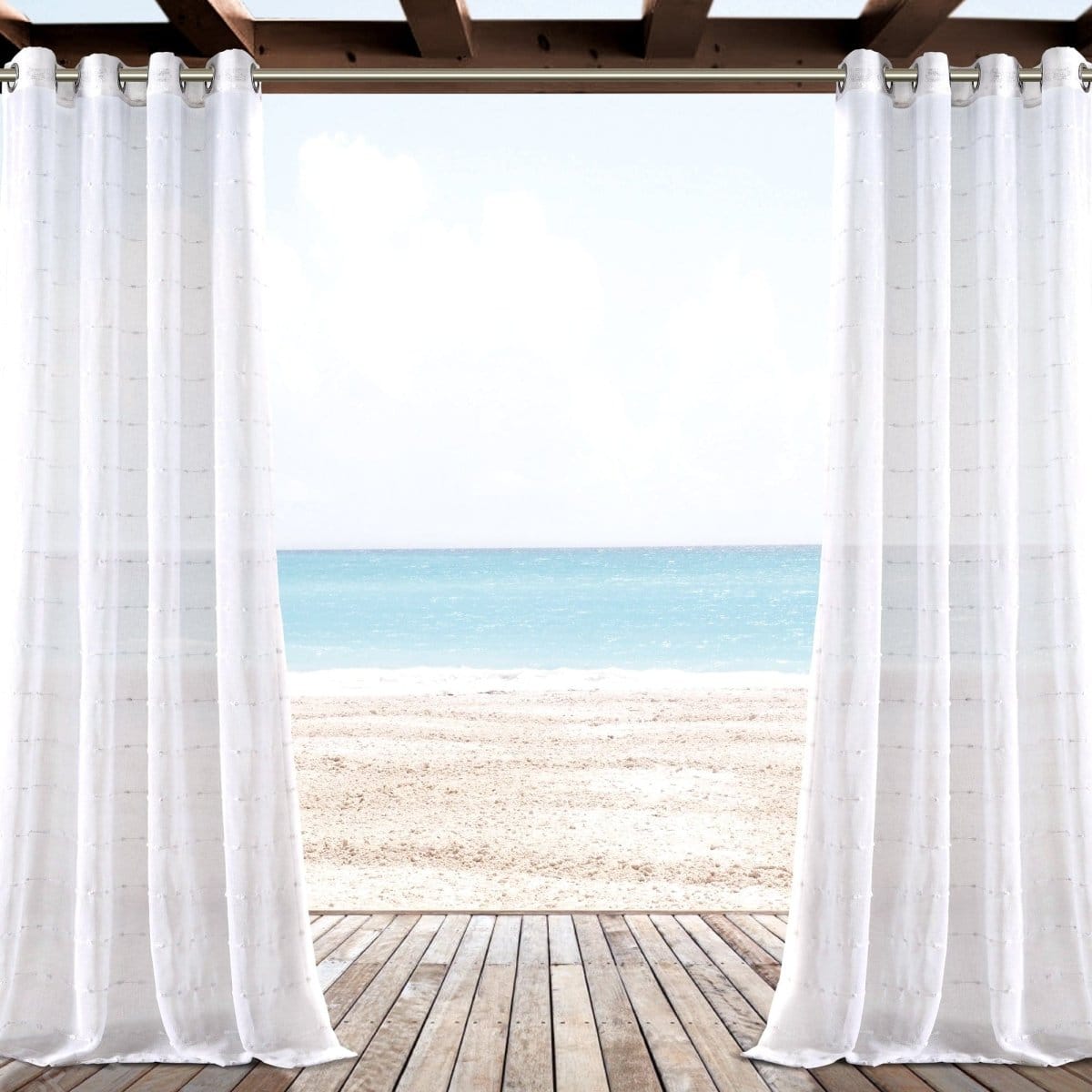 LushDecor Farmhouse Textured Grommet Sheer Indoor/Outdoor Window Curtain in Pure White