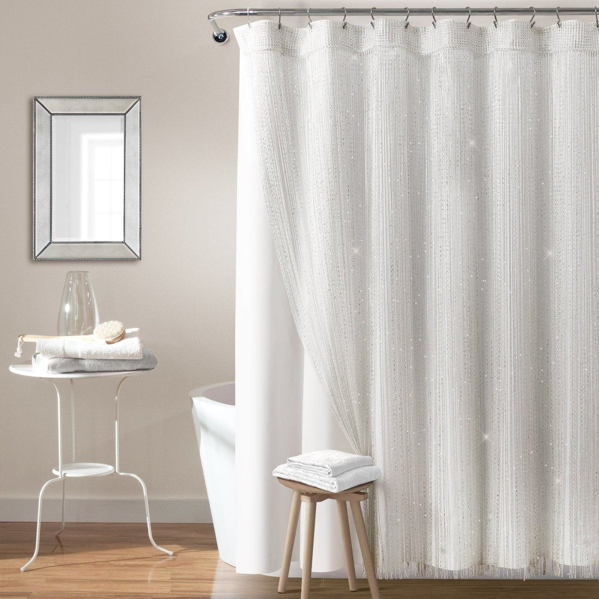 Night Sky String Thread Shower Curtain Set with PEVA Lining