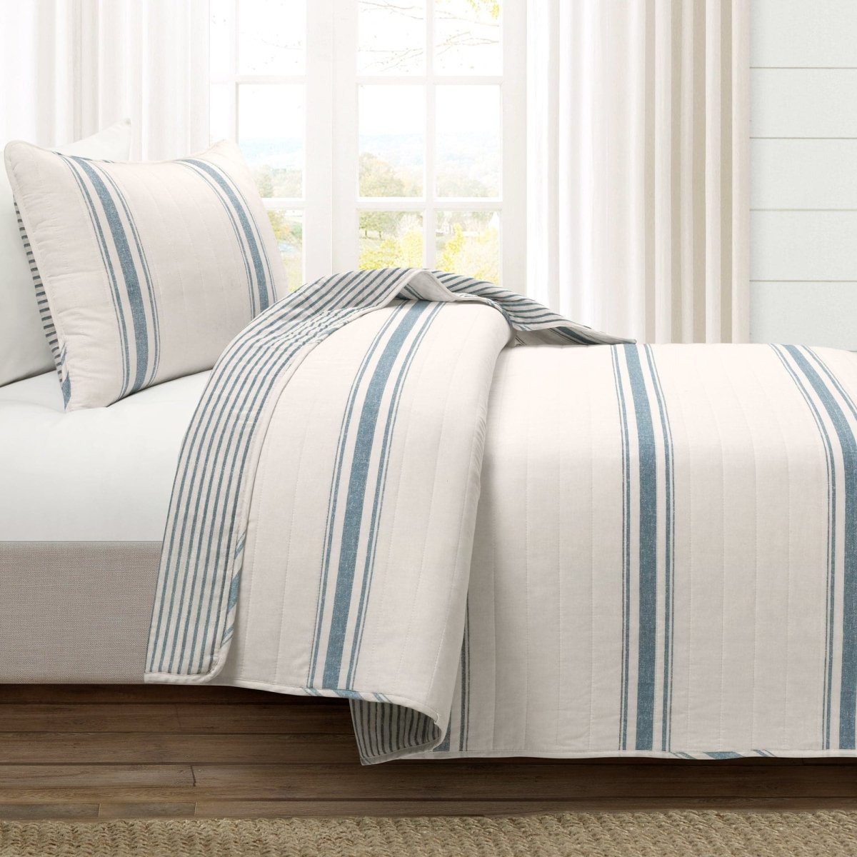 LushDecor Farmhouse Stripe Reversible Cotton Quilt Set - view 17