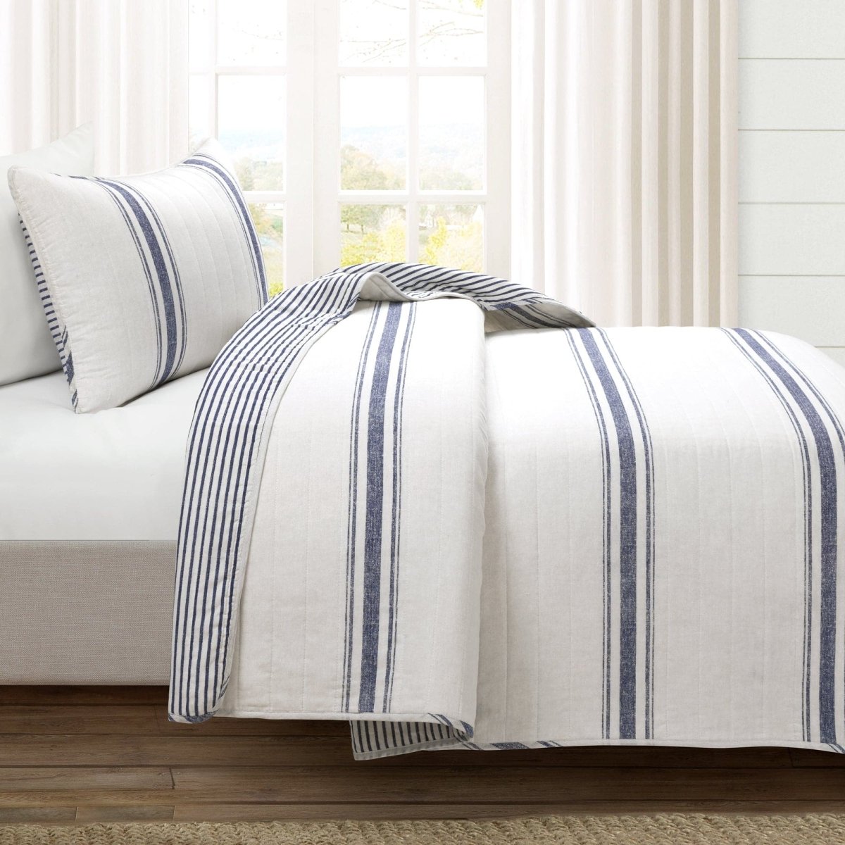 LushDecor Farmhouse Stripe Reversible Cotton Quilt Set - view 2