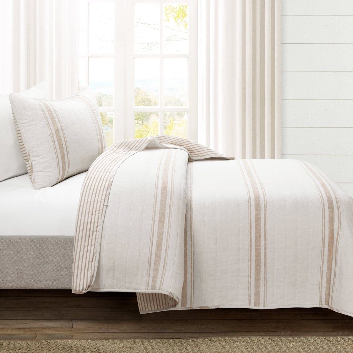 LushDecor Farmhouse Stripe Reversible Cotton Quilt Set - view 22