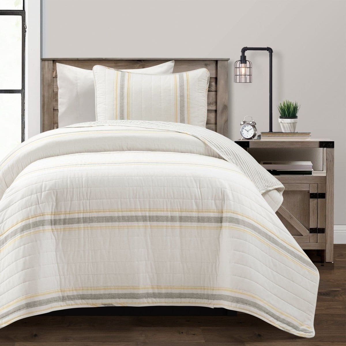 LushDecor Farmhouse Stripe Reversible Cotton Quilt Set - view 36