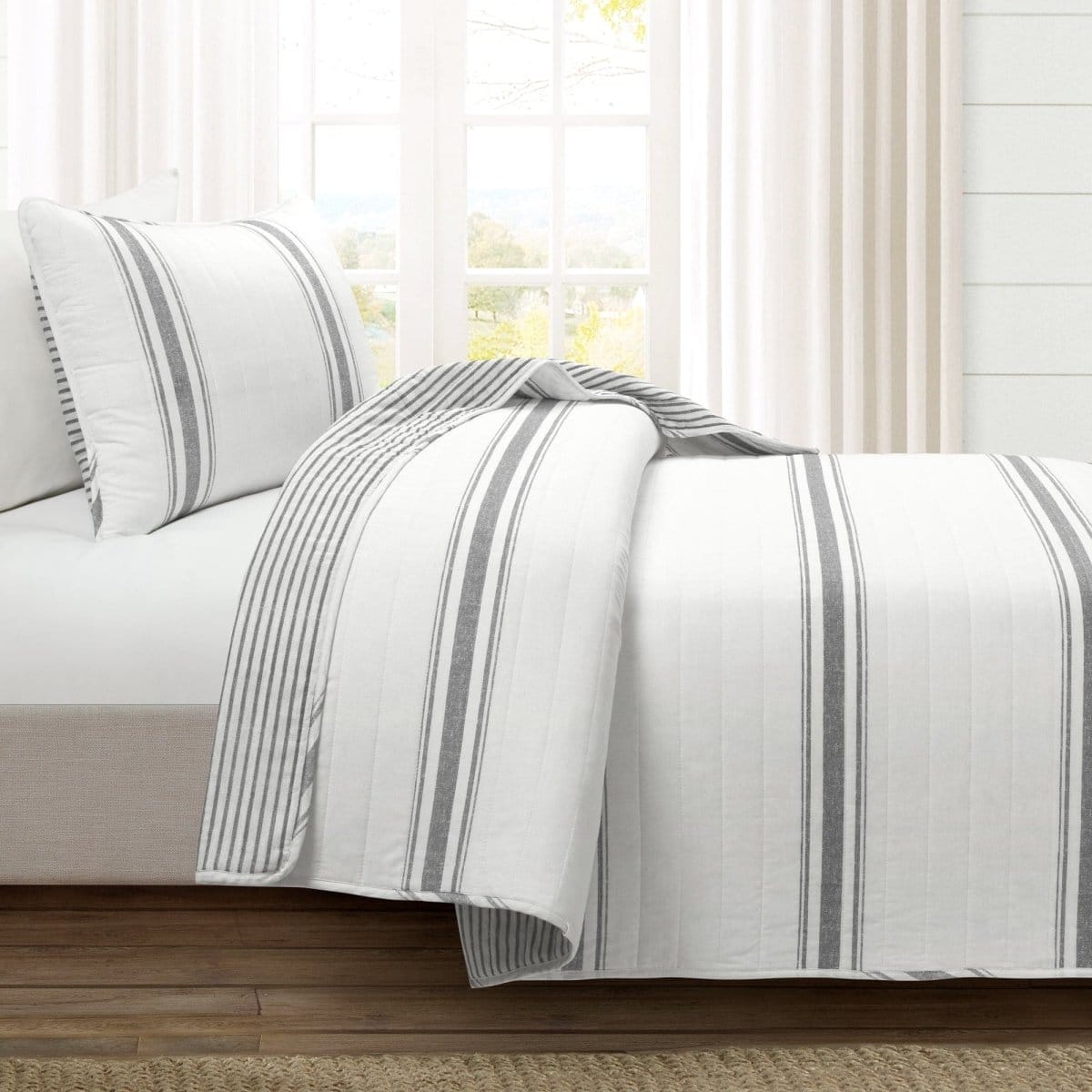 LushDecor Farmhouse Stripe Reversible Cotton Quilt Set - view 43