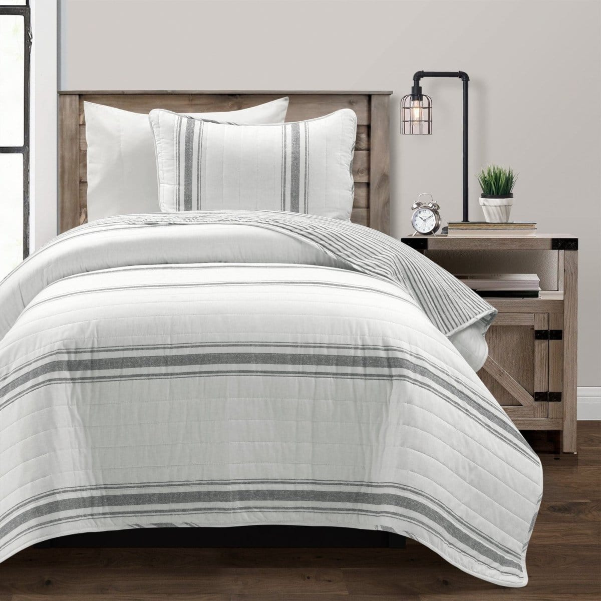 LushDecor Farmhouse Stripe Reversible Cotton Quilt Set - view 42