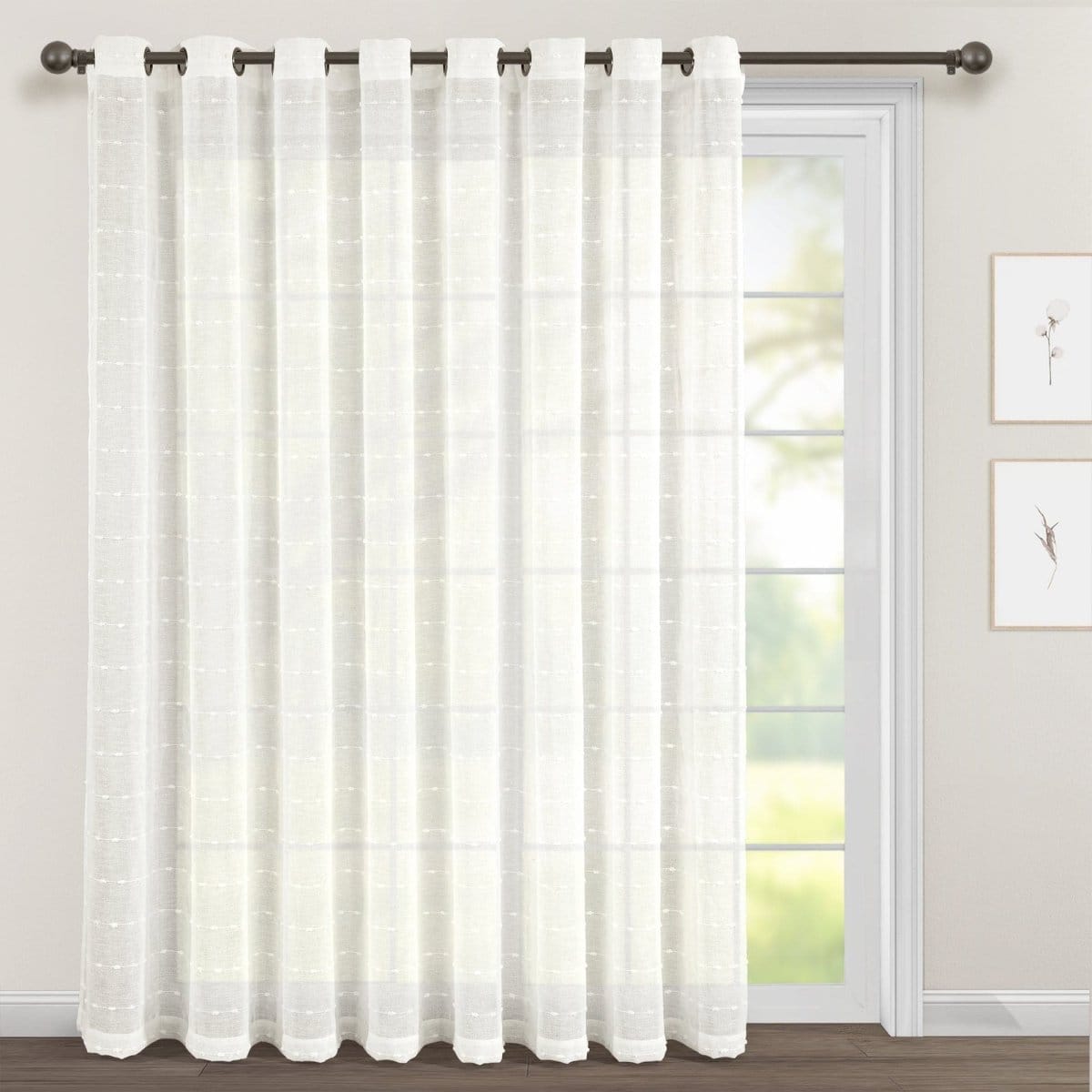 LushDecor Farmhouse Textured Grommet Sheer Ultra Wide Window Curtain Panel in White