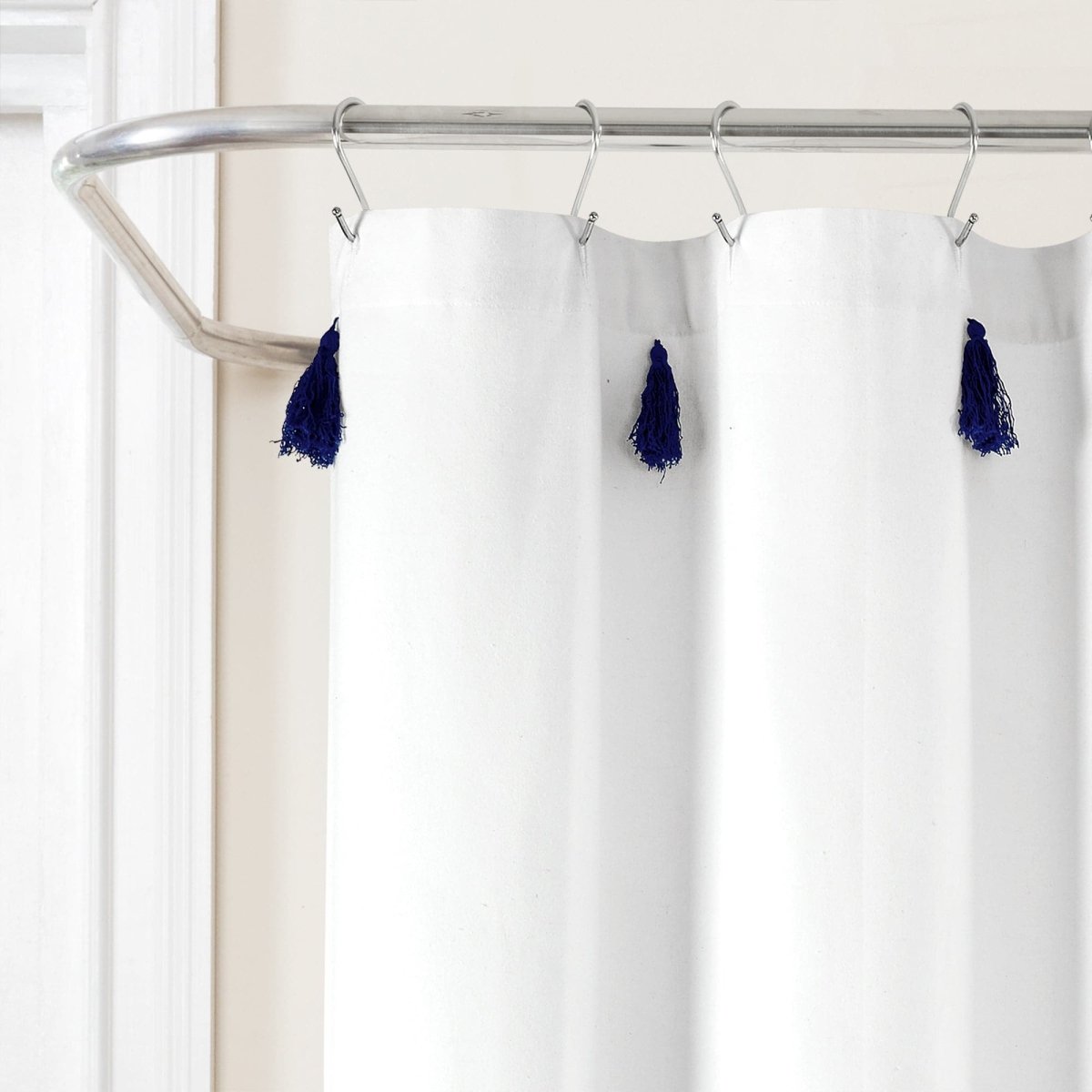 Boho Tassel Stripe Yarn Dyed Recycled Cotton Blend Shower Curtain