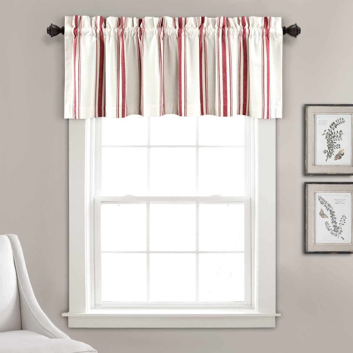 LushDecor Farmhouse Stripe Yarn Dyed Recycled Cotton Blend Valance in Red