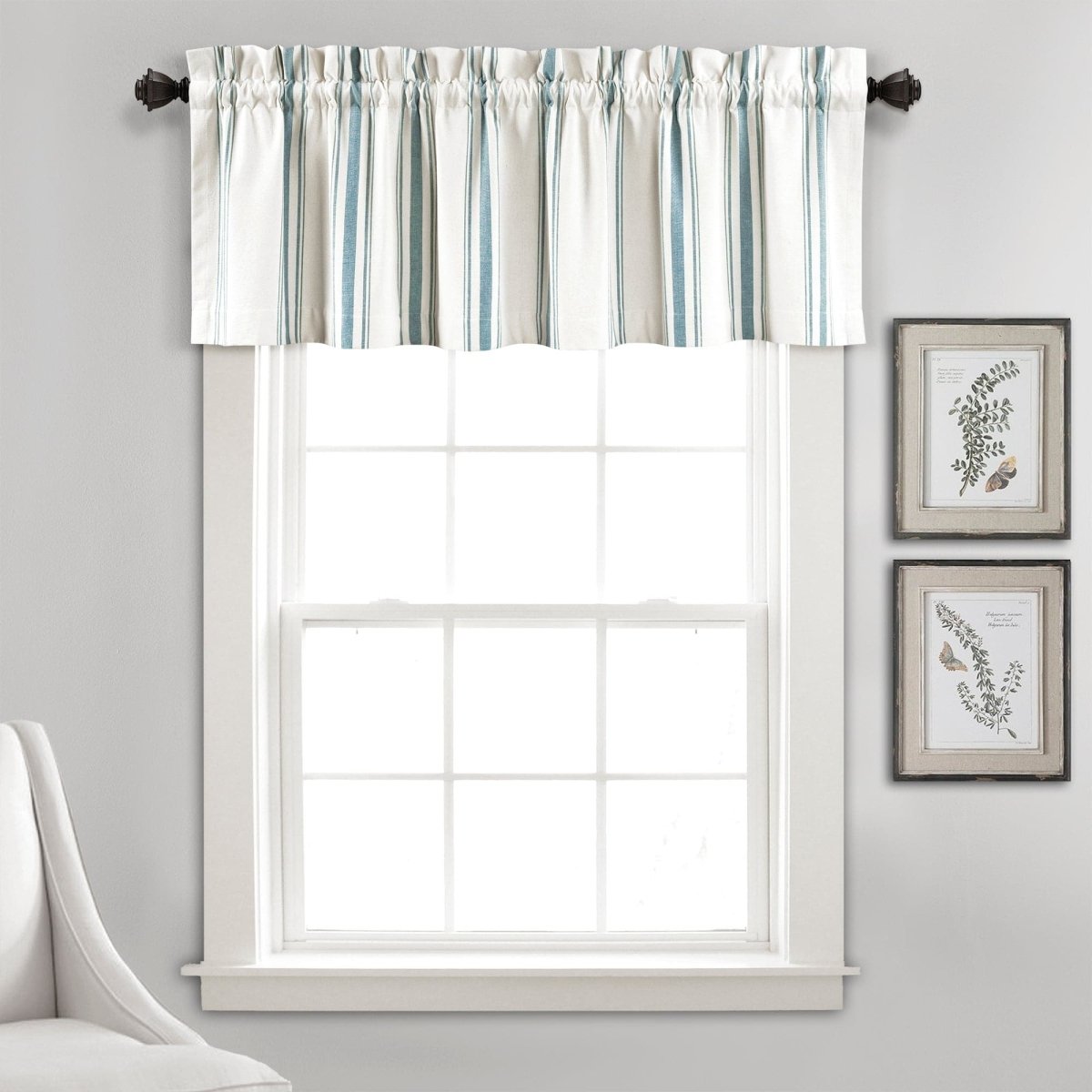 LushDecor Farmhouse Stripe Yarn Dyed Recycled Cotton Blend Valance in Blue