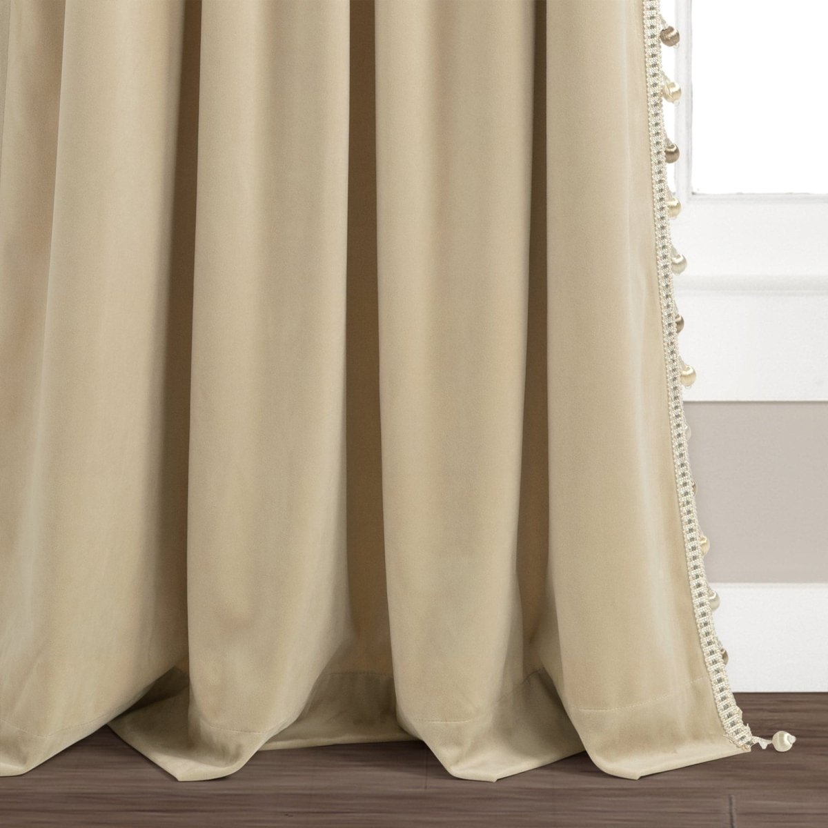 Luxury Vintage Velvet Window Curtain Panel with Silky Pompom Trim