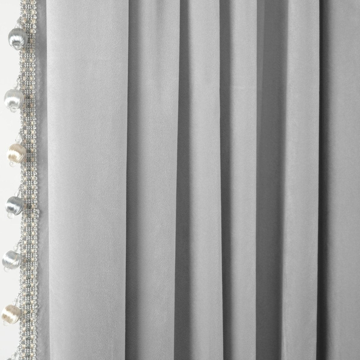Luxury Vintage Velvet Window Curtain Panel with Silky Pompom Trim